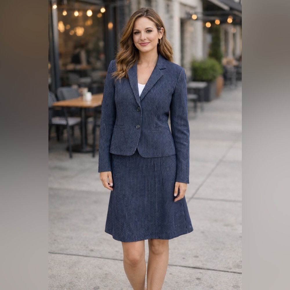 VTG  A Patrick Shea Creation Pinstripe Skirt Suit | Blazer & A-Line Skirt Set 8